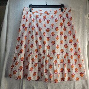 J Crew Women Floral Boho Skirt Midi Peasant Cotton Size 18 White Pink Orange